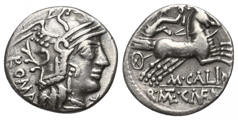 M. Calidius mit Q. Metellus und Cn. Fulvius.

 Denar (Silber). 117 - 116 v. Ch...