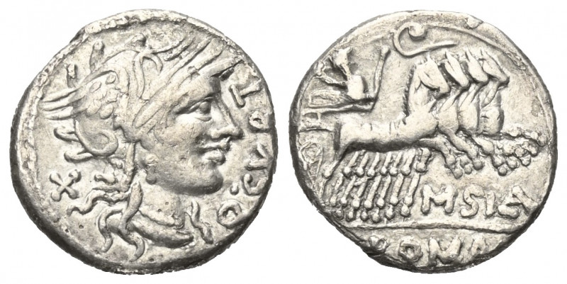 Q. Curtius und M. Iunius Silanus.

 Denar (Silber). 116 - 115 v. Chr. Rom.
Vs...