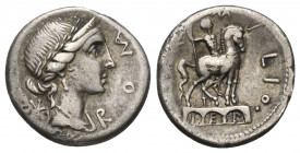 Mn. Aemilius Lepidus.

 Denar (Silber). 114 oder 113 v. Chr. Rom.
Vs: ROMA. Drapierter Frauenkopf (Roma?) mit Lorbeerkranz und Diadem rechts. Links...