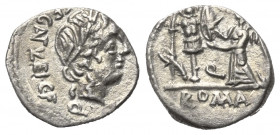 C. Egnatuleius C.f.

 Quinar (Silber). 97 v. Chr. Rom.
Vs: Lorbeerkopf des Apollo; darunter Wertzeichen Q.
Rs: Victoria nach links stehend, mit ei...