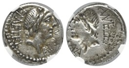 C. Poblicius Malleolus mit A. Postumius Albinus und L. Caecilius Metellus.

Denar - einseitige Fehlprägung (Silber, brockage). 96 v. Chr. Rom.
Vs: ...