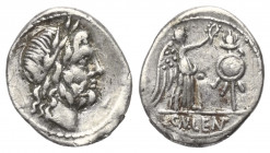 Cn. Lentulus Clodianus.

 Quinar (Silber). 88 v. Chr. Rom.
Vs: Kopf des Jupiter mit Lorbeerkranz rechts.
Rs: CN LENT (teilweise in Ligatur). Victo...