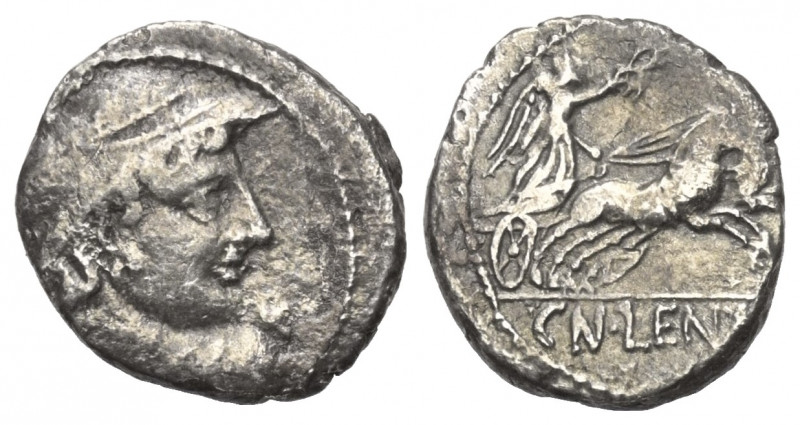 Cn. Lentulus Clodianus.

 Quinar (Silber). 88 v. Chr. Rom.
Vs: Büste des Mars...