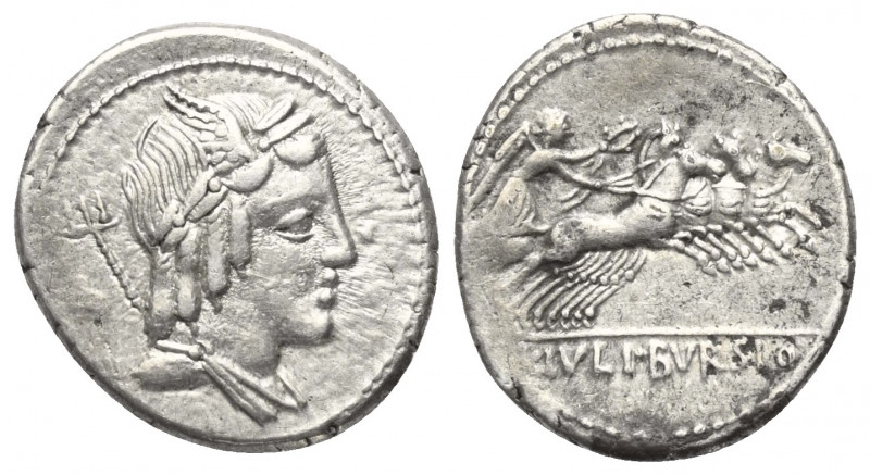 L. Iulius Bursio.

 Denar (Silber). 85 v. Chr. Rom.
Vs: Drapierte Büste des A...