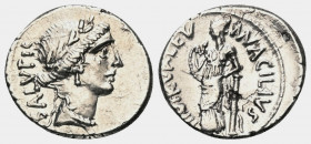 Mn. Acilius Glabrio.

 Denar (Silber). 49 v. Chr. Rom.
Vs: SALVTIS. Kopf der Salus mit Lorbeerkranz rechts.
Rs: MN ACILIVS III VIR VALETV. Valetud...