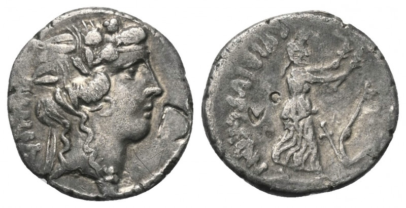 C. Vibius Pansa.

 Denar (Silber). 48 v. Chr. Rom.
Vs: Kopf des jungen Bacchu...