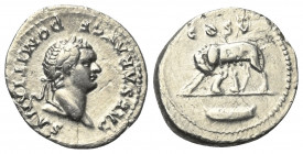Domitianus (81 - 96 n. Chr.).

 Denar (Silber). 77 - 78 n. Chr. (unter Vespasian). Rom.
Vs: CAESAR AVG F DOMITIANVS. Büste mit Lorbeerkranz rechts....