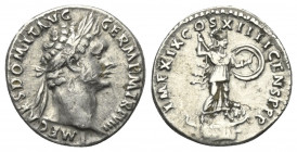 Domitianus (81 - 96 n. Chr.).

 Denar (Silber). 88 - 89 n. Chr. Rom.
Vs: IMP CAES DOMIT AVG GERM P M TR P VIII. Kopf mit Lorbeerkranz rechts.
Rs: ...