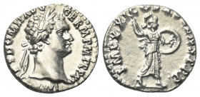 Domitianus (81 - 96 n. Chr.).

 Denar (Silber). 90 - 91 n. Chr. Rom.
Vs: IMP CAES DOMIT AVG GERM P M TR P X. Kopf mit Lorbeerkranz rechts.
Rs: IMP...