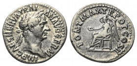 Traianus (98 - 117 n. Chr.).

 Denar (Silber). 98 - 99 n. Chr. Rom.
Vs: IMP CAES NERVA TRAIAN AVG GERM. Büste mit Lorbeerkranz und Drapierung recht...