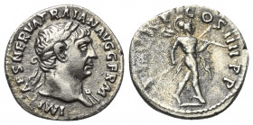 Traianus (98 - 117 n. Chr.).

 Denar (Silber). 101 - 102 n. Chr. Rom.
Vs: IMP CAES NERVA TRAIAN AVG GERM. Büste mit Lorbeerkranz und Paludament auf...
