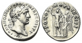 Traianus (98 - 117 n. Chr.).

 Denar (Silber). 103 - 104 n. Chr. Rom.
Vs: IMP TRAIANO AVG GER DAC P M TR P COS V P P. Büste mit Lorbeerkranz und Dr...