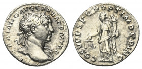 Traianus (98 - 117 n. Chr.).

 Denar (Silber). 108 - 109 n. Chr. Rom.
Vs: IMP TRAIANO AVG GER DAC P M TR P. Büste mit Lorbeerkranz und Drapierung r...