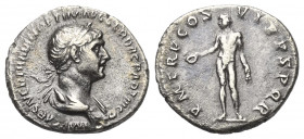 Traianus (98 - 117 n. Chr.).

 Denar (Silber). 114 - 117 n. Chr. Rom.
Vs: IMP CAES NER TRAIAN OPTIM AVG GER DAC PARTHICO. Büste mit Lorbeerkranz un...