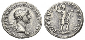Traianus (98 - 117 n. Chr.).

 Denar (Silber). 114 - 117 n. Chr. Rom.
Vs: IMP CAES NER TRAIANO OPTIMO AVG GER DAC. Büste mit Lorbeerkranz, Paludame...