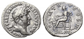 Hadrianus (117 - 138 n. Chr.).

 Denar (Silber). 123 n. Chr. Rom.
Vs: IMP CAESAR TRAIAN HADRIANVS AVG. Büste mit Lorbeerkranz und Drapierung rechts...