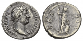 Hadrianus (117 - 138 n. Chr.).

 Denar (Silber). 134 - 138 n. Chr. Rom.
Vs: HADRIANVS AVGVSTVS P P. Kopf mit Lorbeerkranz rechts.
Rs: COS III. Min...