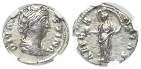 Faustina I. (gest. 141 n. Chr.).

 Denar (Silber). Nach 141 n. Chr. Rom.
Vs: DIVA FAVSTINA. Drapierte Büste rechts.
Rs: AETERNITAS. Providentia mi...