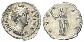 Faustina I. (gest. 141 n. Chr.). Diva Faustina I.

 Denar (Silber). Nach 141 n. Chr. Rom.
Vs: DIVA FAVSTINA. Drapierte Büste rechts.
Rs: AVGVSTA. ...