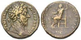 Marcus Aurelius (161 - 180 n. Chr.).

 Sesterz. 173 - 174 n. Chr. Rom.
Vs: M ANTONINVS AVG TR P XXVIII. Kopf rechts.
Rs: IMP VI COS III. Jupiter t...