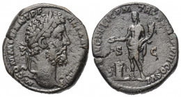 Commodus (177 - 192 n. Chr.).

 Sesterz. 190 n. Chr. Rom.
Vs: M COMMOD ANT P FELIX AVG BRIT P P. Kopf mit Lorbeerkranz rechts.
Rs: GEN AVG FELIC P...