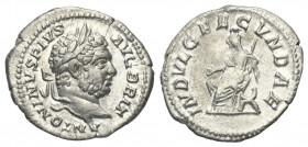 Caracalla (197 - 217 n. Chr.).

 Denar (Silber). 211 n. Chr. Rom.
Vs: ANTONINVS PIVS AVG BRIT. Kopf mit Lorbeerkranz rechts.
Rs: INDVLG FECVNDAE. ...