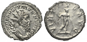 Postumus (260 - 269 n. Chr.).

 Antoninian (Silber). 262 n. Chr. Lugdunum.
Vs: IMP C POSTVMVS P F AVG. Büste mit Strahlenkrone, Paludament und Panz...