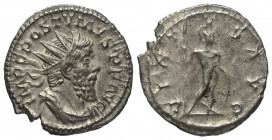 Postumus (260 - 269 n. Chr.).

 Antoninian (Silber). 262 - 263 n. Chr. Trier.
Vs: IMP C POSTVMVS P F AVG. Drapierte Büste mit Strahlenkrone rechts....