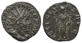 Postumus (260 - 269 n. Chr.).

 Antoninian (Billon). 263 - 265 n. Chr. Trier.
Vs: IMP C POSTVMVS P F AVG. Büste mit Strahlenkrone, Paludament und P...