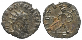 Postumus (260 - 269 n. Chr.).

 Antoninian (Kupfer). 267 n. Chr. Mailand.
Aureolus für Postumus.
Vs: IMP POSTVMVS [AVG]. Gepanzerte und drapierte ...