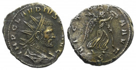 Claudius II. Gothicus (268 - 270 n. Chr.).

 Antoninian (Billon). 268 - 270 n. Chr. Siscia.
Vs: IMP CLAVDIVS P F AVG. Büste mit Strahlenkrone, Palu...