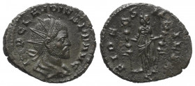 Claudius II. Gothicus (268 - 270 n. Chr.).

 Antoninian (Billon). 269 n. Chr. Mediolanum.
Vs: IMP CLAVDIVS P F AVG. Büste mit Strahlenkrone, Paluda...