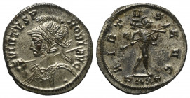 Probus (276 - 282 n. Chr.).

 Antoninian (Billon). 276 n. Chr. Ticinum.
Vs: VIRTVS PROBI AVG. Behelmte Büste mit Strahlenkrone, Panzer, geschultert...