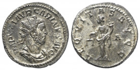 Carinus (283 - 285 n. Chr.).

 Antoninian. 283 n. Chr. Lugdunum.
Vs: IMP C M AVR CARINVS AVG. Büste mit Strahlenkrone, Paludament und Panzer rechts...