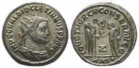 Diocletianus (284 - 305 n. Chr.).

 Antoninian. 285 n. Chr. Antiochia.
Vs: IMP C C VAL DIOCLETIANVS P F AVG. Büste mit Strahlenkrone, Drapierung un...