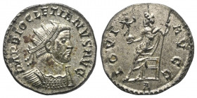 Diocletianus (284 - 305 n. Chr.).

 Antoninian. 292 - 294 n. Chr. Lugdunum.
Vs: IMP DIOCLETIANVS AVG. Büste mit Strahlenkrone und Panzer rechts.
R...