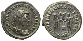 Diocletianus (284 - 305 n. Chr.).

 Antoninian (Billon). 293 n. Chr. Antiochia.
Vs: IMP C C VAL DIOCLETIANVS P F AVG.Drapierte, gepanzerte Büste mi...