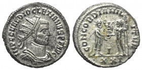 Diocletianus (284 - 305 n. Chr.).

 Antoninian. 293 - 295 n. Chr. Antiochia.
Vs: IMP C C VAL DIOCLETIANVS P F AVG. Büste mit Strahlenkrone, Paludam...