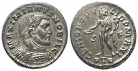 Maximianus I. Herculius (285 - 310 n. Chr.).

 Follis. 303 - 305 n. Chr. Treveri.
Vs: MAXIMIANVS NOBIL C. Gepanzerte Büste mit Lorbeerkranz rechts....