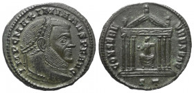 Maximianus I. Herculius (285 - 310 n. Chr.).

 Follis. 307 - 308 n. Chr. Ticinum.
Vs: IMP C MAXIMIANVS P F AVG. Kopf mit Lorbeerkranz rechts.
Rs: ...