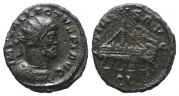 Allectus (293 - 296 n. Chr.).

 Quinarius (Kupfer). London.
Vs: IMP C ALLECTVS P F AVG. Gepanzerte, drapierte Büste mit Strahlenkrone rechts. 
Rs:...