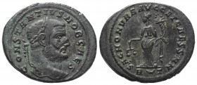 Constantius I. Chlorus (305 - 306 n. Chr.).

 Follis. 303 - 305 n. Chr. Rom.
Vs: CONSTANTIVS NOB CAES. Kopf mit Lorbeerkranz rechts.
Rs: SAC MON V...