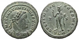 Constantinus I. (307 - 337 n. Chr.).

 Follis. 310 n. Chr. London.
Vs: IMP CONSTANTINVS P F AVG. Gepanzerte Büste mit Lorbeerkranz rechts.
Rs: SOL...