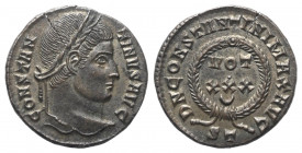 Constantinus I. (307 - 337 n. Chr.).

 Follis. 323 - 324 n. Chr. Ticinum.
Vs: CONSTANTINVS AVG. Kopf mit Lorbeerkranz rechts.
Rs: DN CONSTANTINI M...