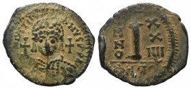 Iustinianus I. (527 - 565 n. Chr.).

 Dekanummion. 550 / 551 n. Chr. Anchiochia (Theoupolis).
Vs: Legende verwildert. Büste des Kaisers mit Panzer,...