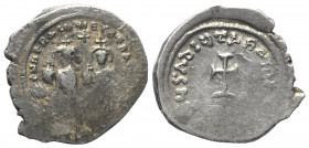 Heraclius (610 - 641 n. Chr.).

 Hexagramm. 615 - 638 n. Chr. Constantinopolis.
Vs: Heraclius und Heraclius Constantinus mit Kreuzglobus nebeneinan...