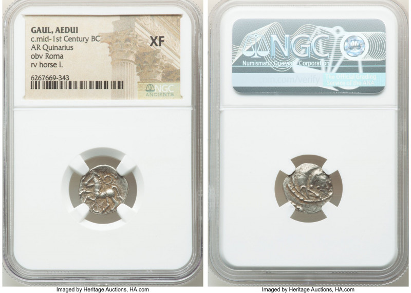 CENTRAL GAUL. Aedui. Ca. mid-1st century BC. AR quinarius (15mm, 10h). NGC XF. C...
