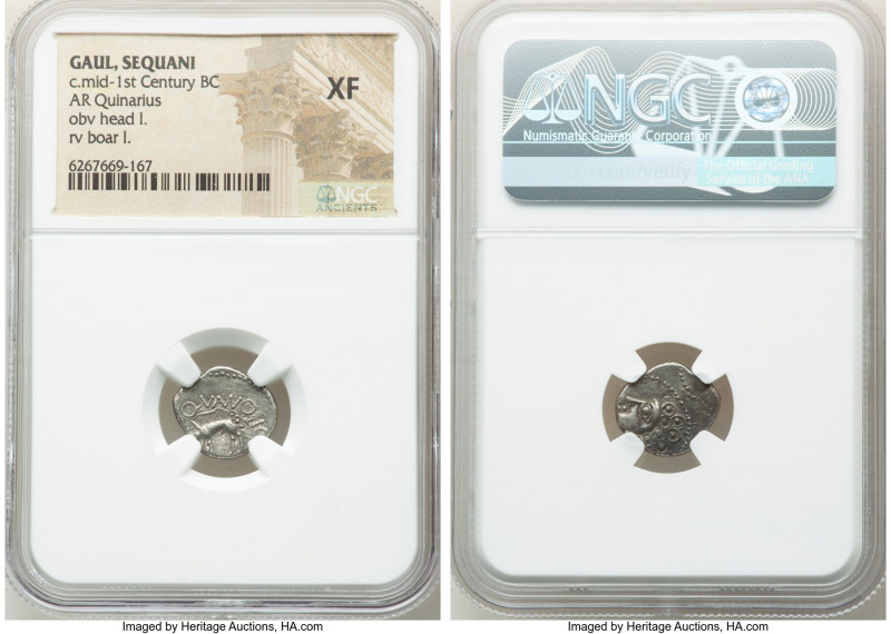 CENTRAL GAUL. Sequani. Ca. mid-1st Century BC. AR quinarius (14mm, 2h). NGC XF. ...