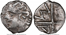 GAUL. Massalia. Ca. 1st century BC. AR obol (9mm, 8h). NGC VF. Ca. 100-50 BC. Bare head of Apollo left / M-A, ethnic within two spokes of a wheel. SNG...