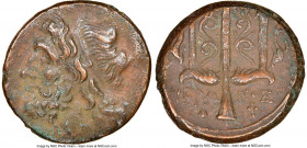 SICILY. Syracuse. Hieron II (ca. 275-215 BC). AE litra (19mm, 8h). NGC XF. Head of Poseidon left, wearing taenia / ΙΕΡΩ-ΝΟΣ / Θ-Φ, trident head, dolph...